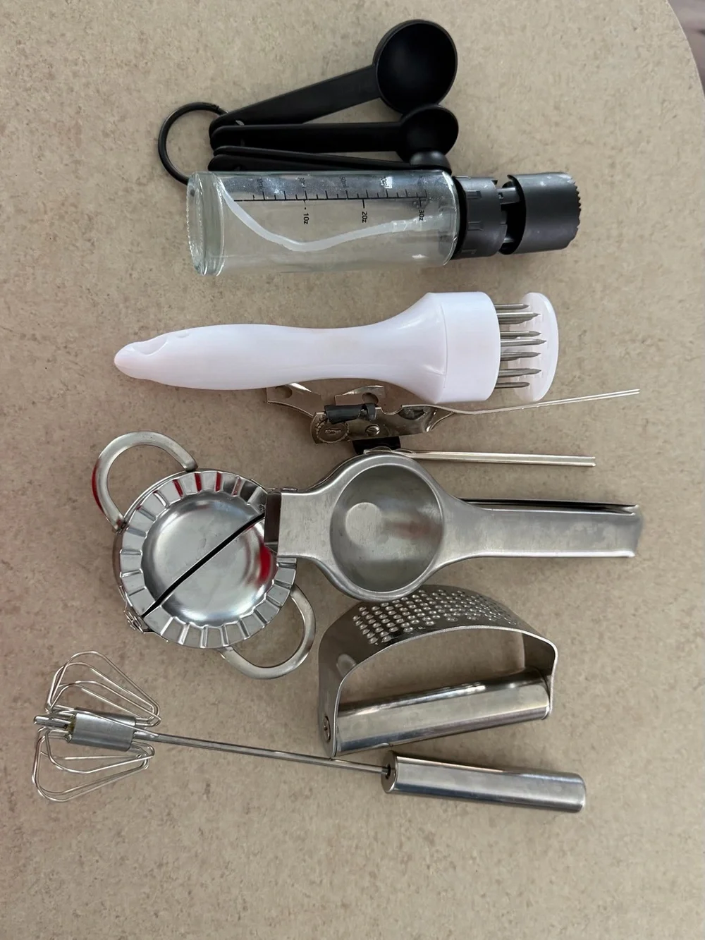 Kitchen Gadget Set - Stainless Steel Tools with White Handle
